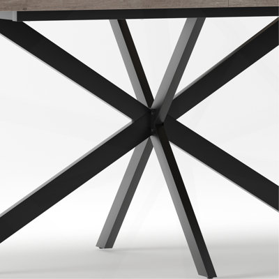 Table de salle à manger rectangulaire extensible rétro 140-180 cm avec coffre de rangement intégré et rallonge centrale gaufrée - Gris Carole