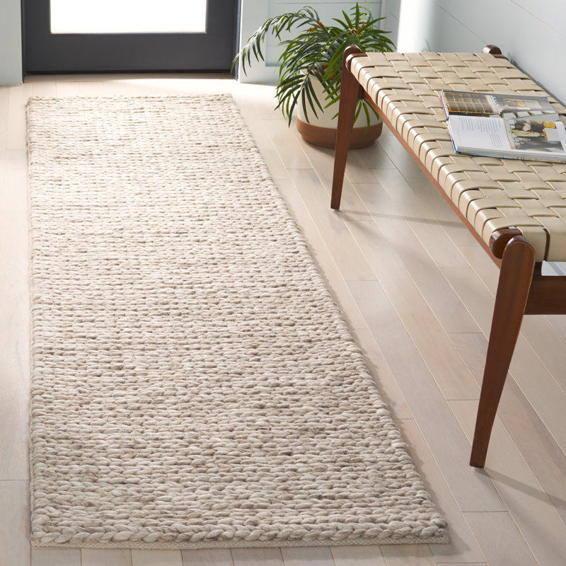 Natura Hand Woven Wool/Viscose/Cotton Rug in Beige/Taupe, Runner 2'3" x 8'