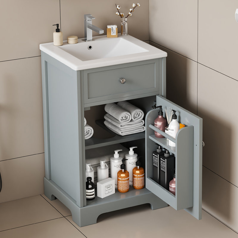 20'' Single Bathroom Vanity With Ceramic Top, Gray