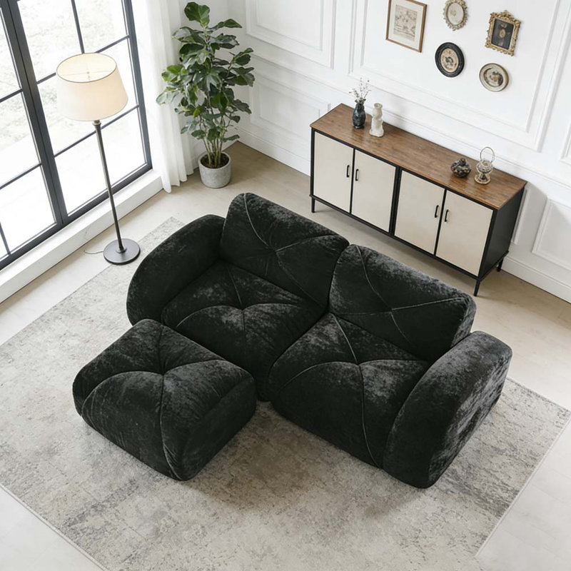 Canapé en velours, H 29,9 po x l 80,3 po x P 37,4 po, Noir