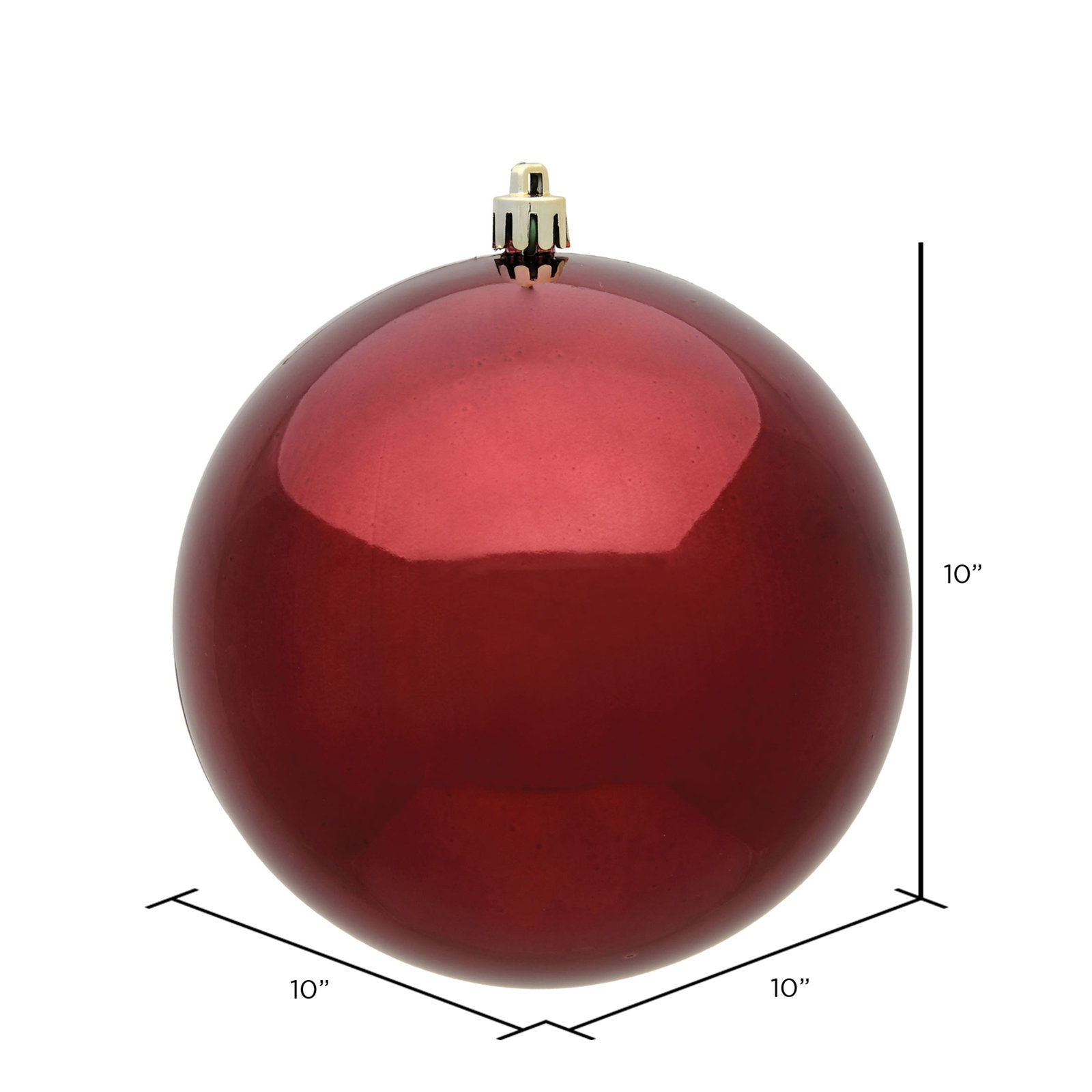 Holiday Décor Ball Ornament, 8" H x 8" W x 8" D, Burgundy Shiny