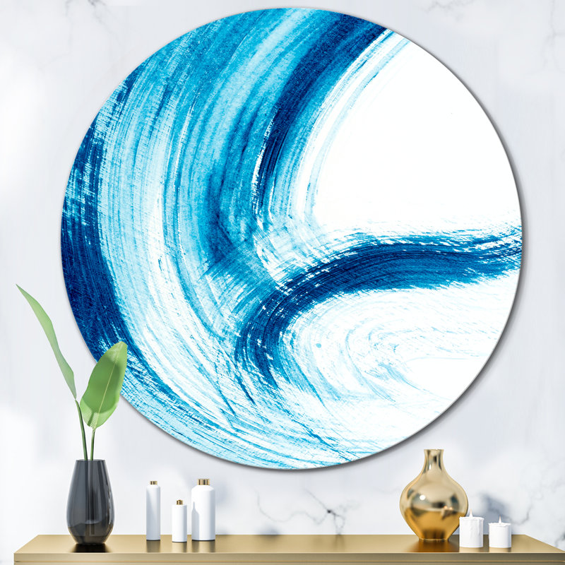 «Blue Brush Strokes On White I» - art mural moderne en métal, H 29 po x l 29 po x P 1 po