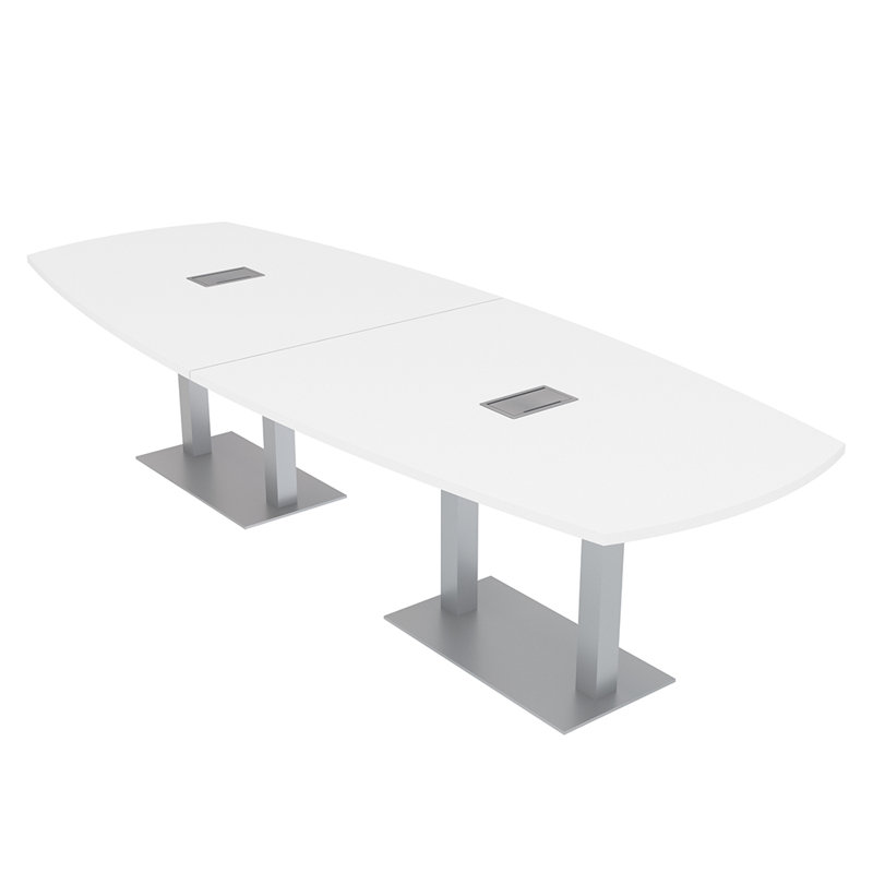 Table de réunion Arc-Boat avec base en métal double 2 modules de puissance et de données, L 144 po x l 48 po, Blanc classique