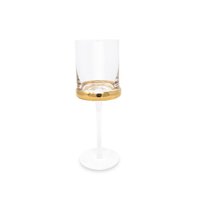 Colored Water Glasses with Gold Ring and Clear Stem, 6 Pc