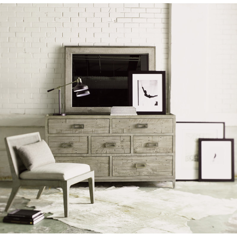 Shaw 7 Drawer 64" W Solid Wood Dresser, Highland Park - Morel Finish