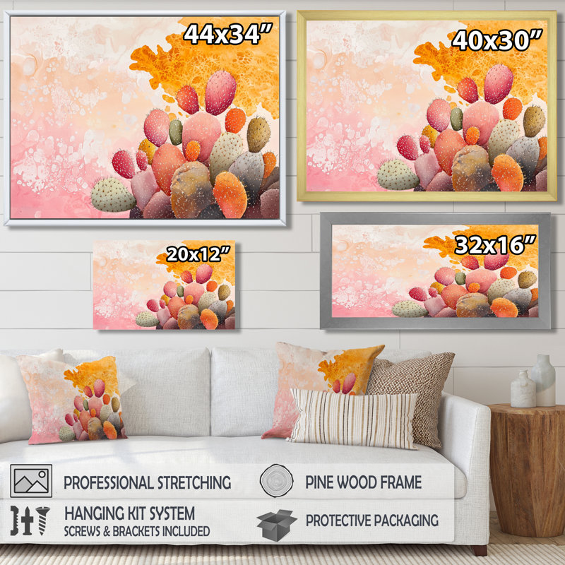 Velours Pulse Of Cactus II - Art mural floral cactus, 12" H x 20" W, Reproduction encadrée d'une seule photo sans pass, Noir