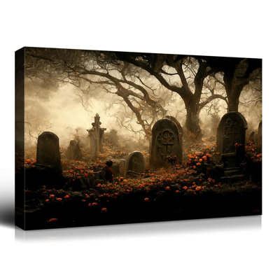Toile d'Halloween murale d'Halloween, décoration murale de citation d'horreur nuit sombre 24 po x 16 po, décoration d'Halloween rétro pour galerie salon chambre à coucher