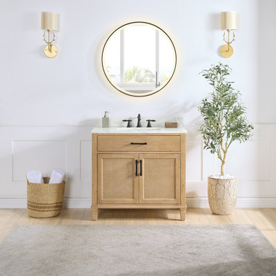 Armanno 36" Free Standing Single Bathroom Vanity with Quartz Top with Mirror