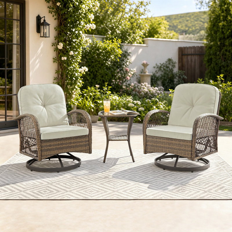 Baecher Wicker / Rattan 2 - Person Outdoor Seating Group with Swivel & Glider Chairs and Glass-Top Side Table