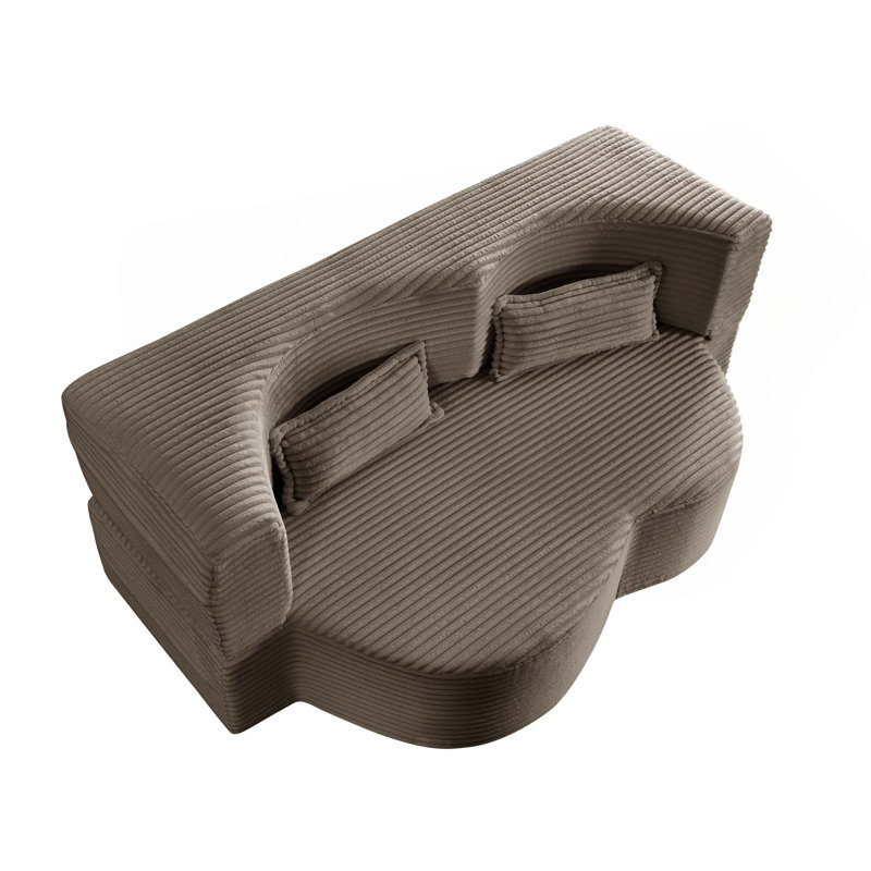 Boneless Floor Convertible Sleeper Sofa Bed, Full Size Folding Mattress for Living Room, Coffee Corduroy, Right Hand Facing