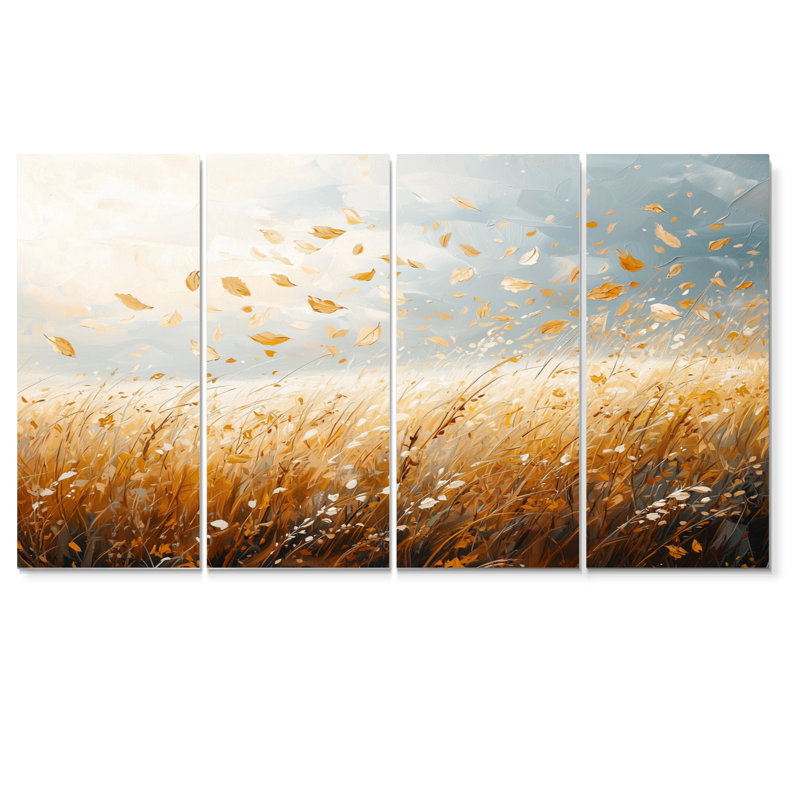 Meadow Windy Prairie Leaves IV - Windy - Art mural traditionnel pour le salon, H 28 po x l 48 po, 4