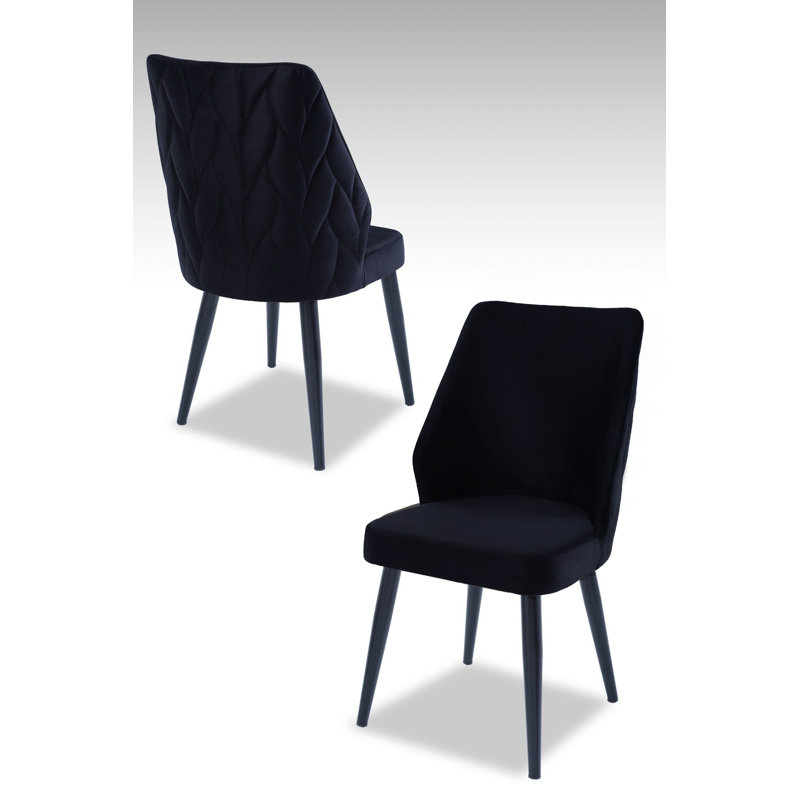 Ensemble de chaises modernes noires (4 pièces), tissu 100% polyester, dimensions: 18,9 po x 35,4 po x 16,9 po | Pieds en métal durable, panneau de particules enduit de mélamine à 100% | Siège élégant pour salle à manger ou bureau, design contemporain