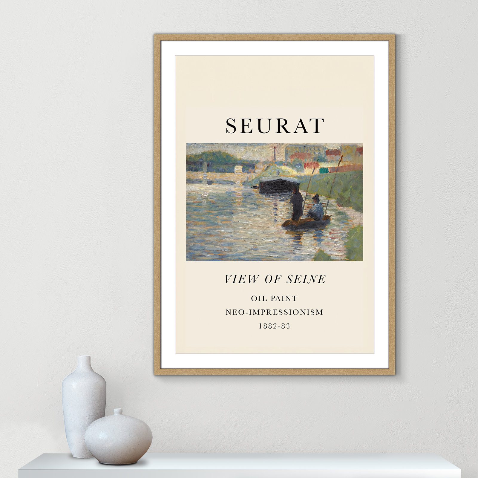 View Of Seine by Georges Seurat, Yes, 41.5" H x 29.5" W x 1.25" D, Natural Single Picture Frame