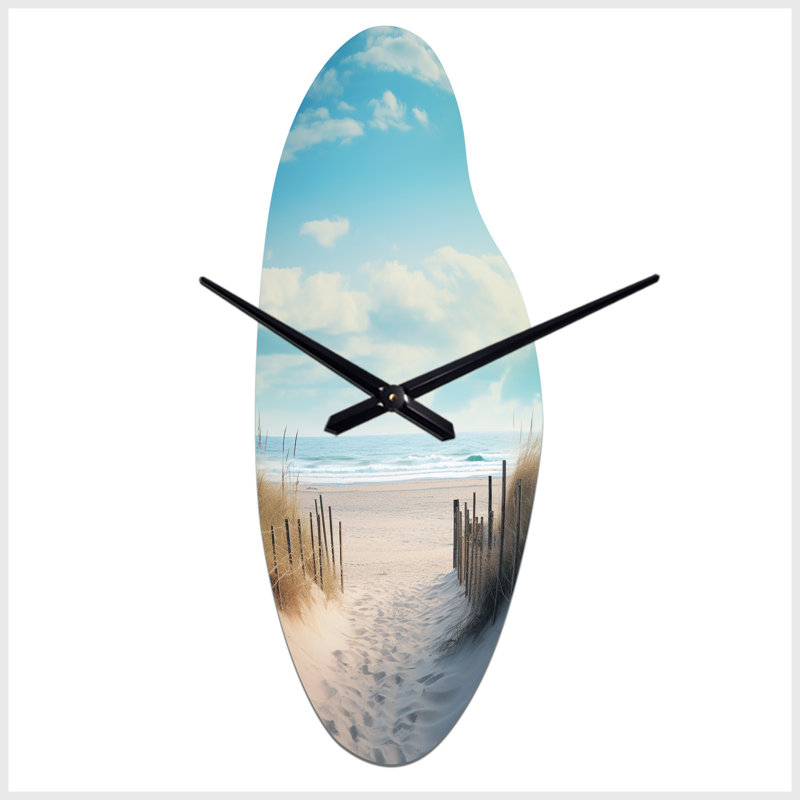 Chemin vers la plage III - horloges asymétriques en métal sable de plage, forme unique horloge murale, Grand