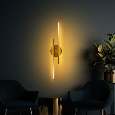 Cobers Elegant Gold Wall Lamp with Metal Body, 6.7 x 33.9 x 2.0 inches | Integral LED 16W 3000K | Sturdy Metal Base Plate (4.0 inches Diameter) | Modern Lighting for Home Decor, IP20 Rated, Stylish and Functional