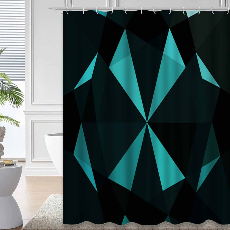 Rideau de douche à motif abstrait géométrique bleu clair avec 12 crochets, L 72 po x l 78 po