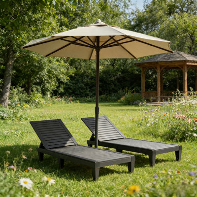 Black Outdoor Lounge Chair Set (Two Pieces), Five Adjustable Positions, Waterproof And Lightweight, Suitable For Poolside, Lawn, And Sunbathing.