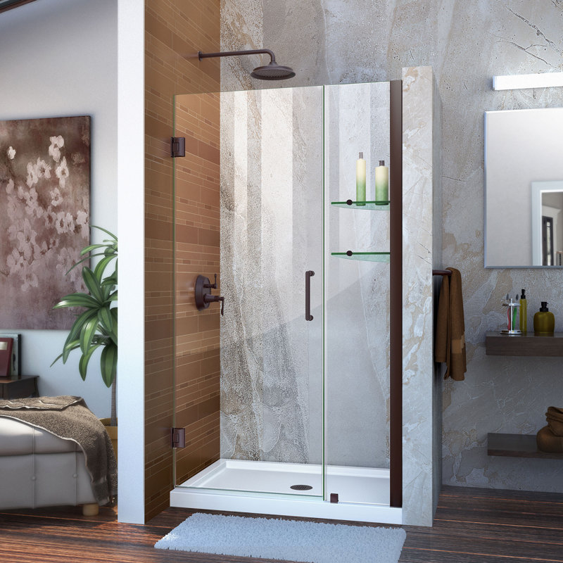 DreamLine Unidoor 42 - l 43 po x H 72 po sans cadre porte de douche à charnière avec tablettes en bronze huilé