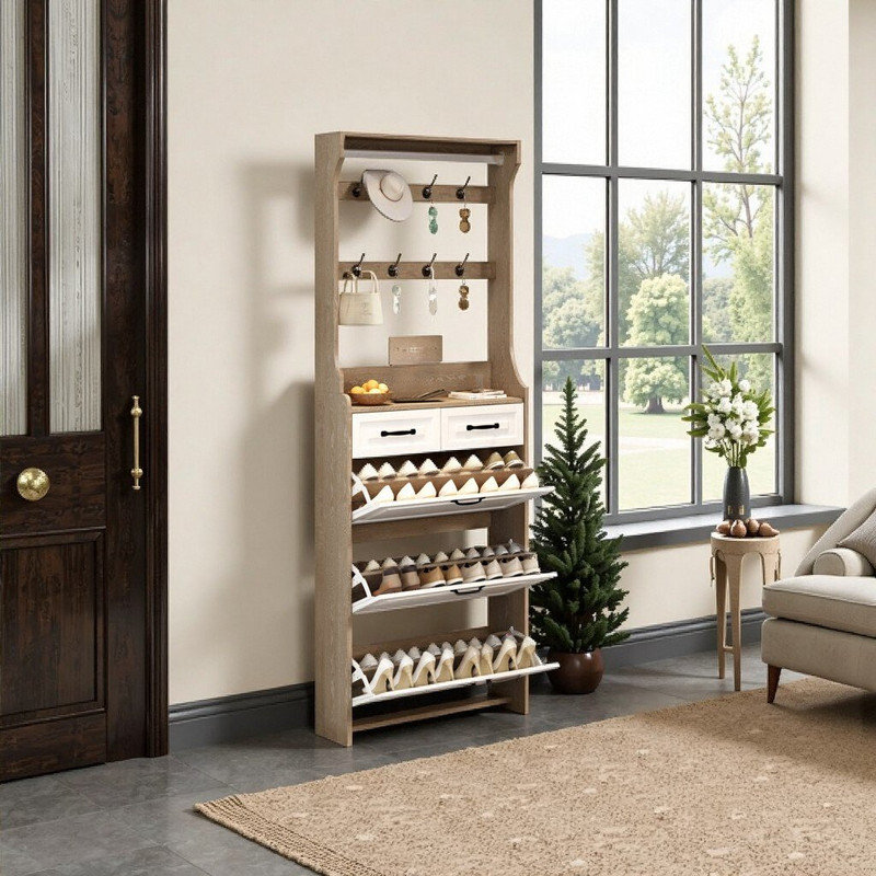 Armoire à chaussures pour l'entrée: 3 portes coulissantes, 2 tiroirs et un support
