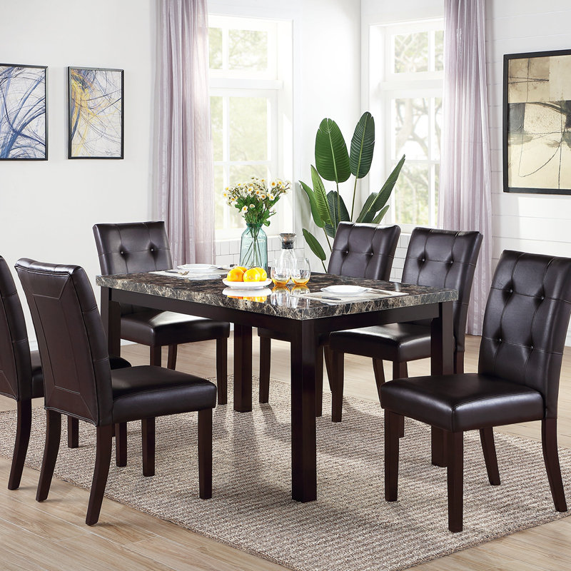 Chaises de salle à manger rembourrées avec boutons capitonnés, brun foncé (ensemble de 2)