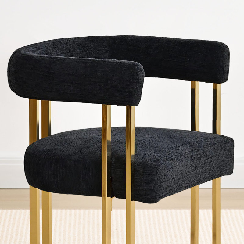 Ensemble de table de salle à manger pour 6 personnes avec table ronde de 60 po et 6 chaises en chenille dorées rembourrées