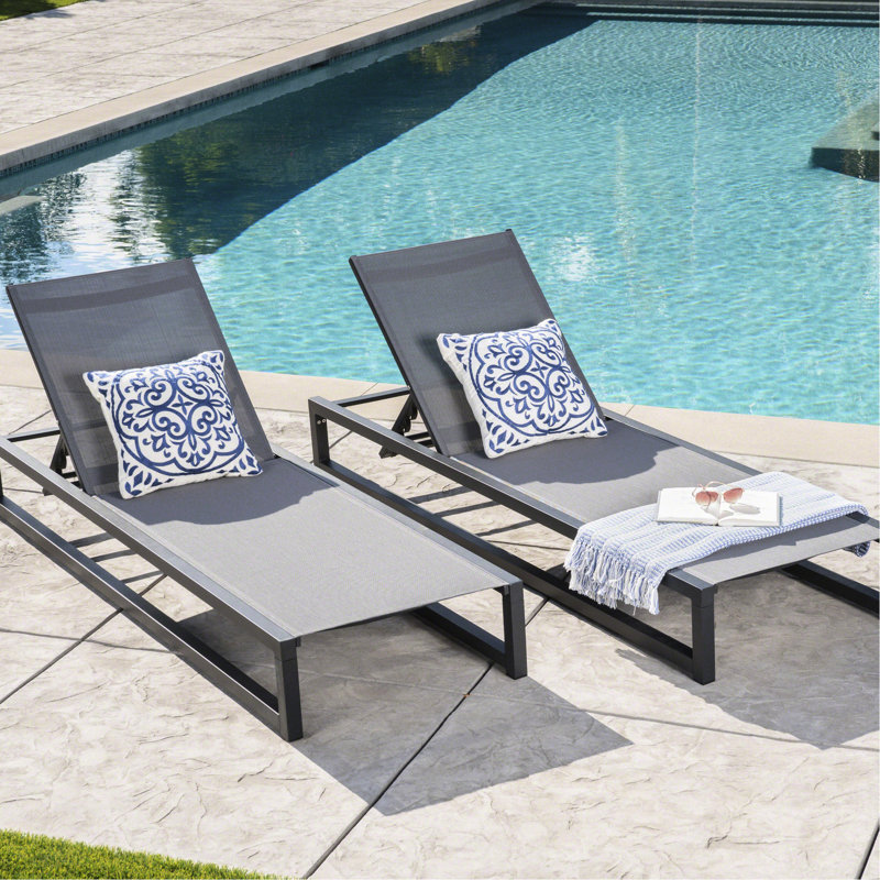 2 Chaise Lounge - Breathable Mesh, Aluminum, Garden Relax Zone Outdoor Mesh Seats,