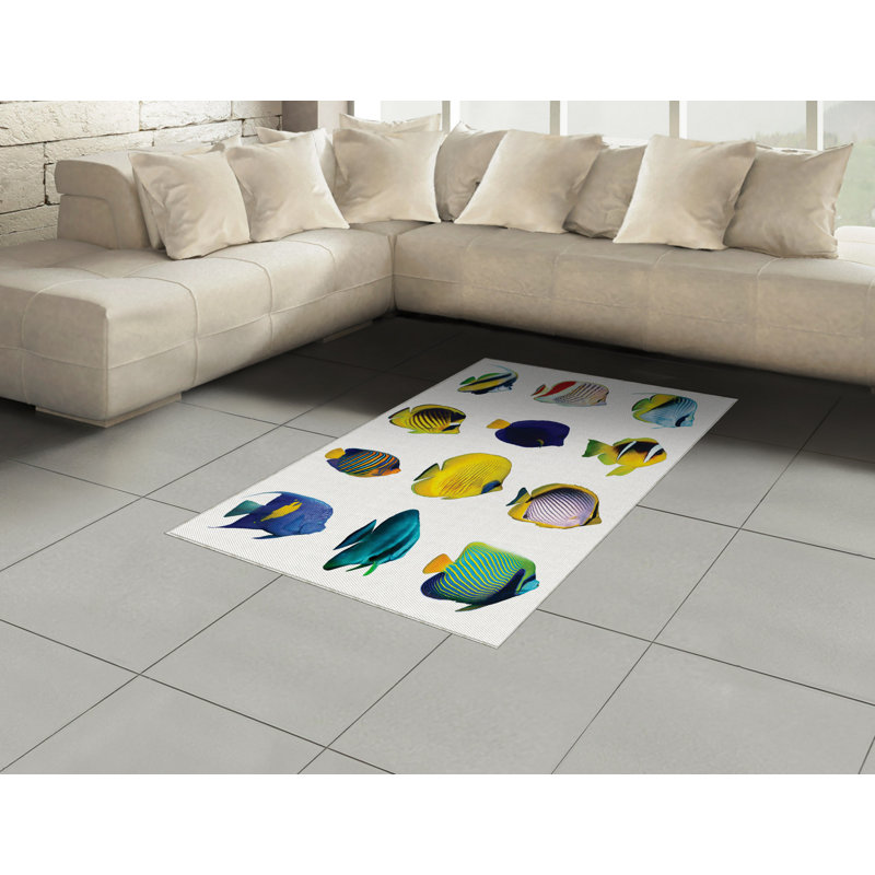 Fish High Density Long Fiber Poly Threads Decorative Area Rug Carpet, Rectangle 4' x 5'8"