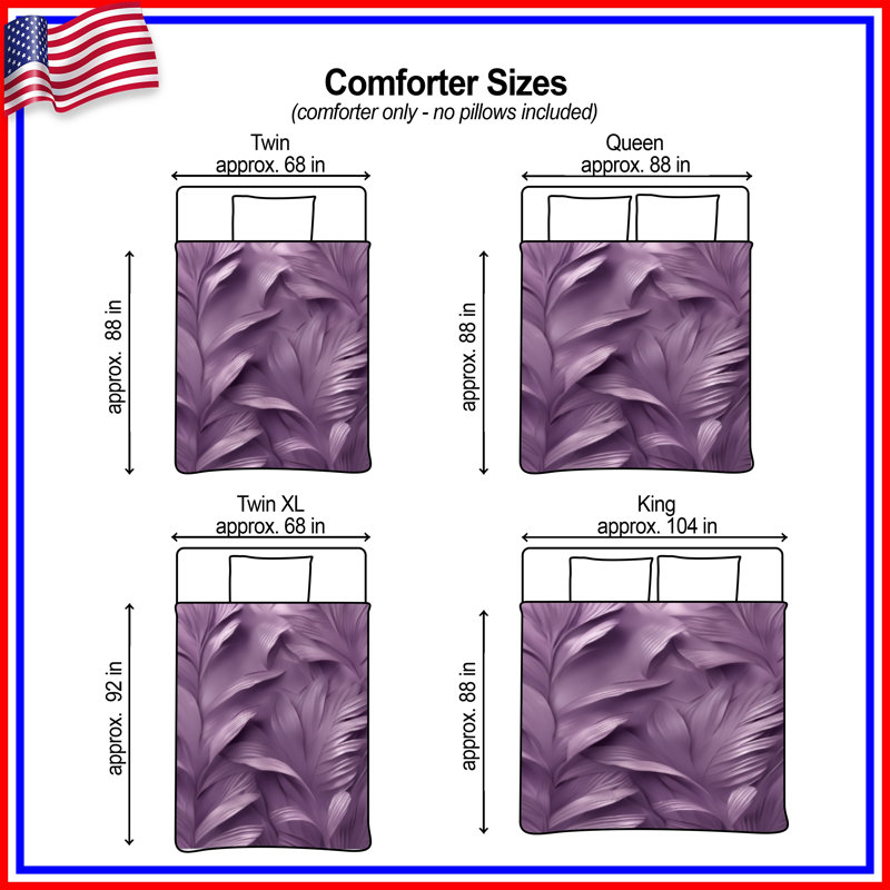 Textured Leaf Pattern Comforter, Twin, Medium Purple Medium Purple