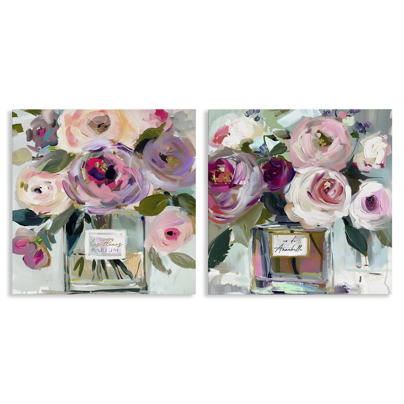 Blush Spring Blooms in Bottle, ensemble de 2 toiles d'art mural, design par Annabelle Hall, H 24 po x l 48 po