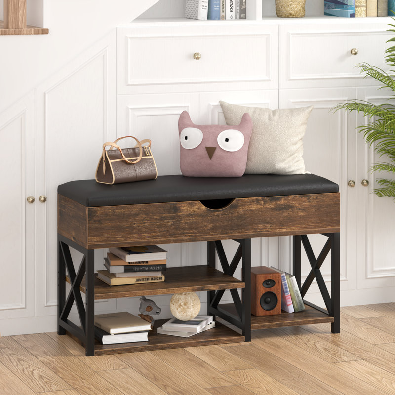 31.5'' Wide Shoe Storage Bench, Brown/Black