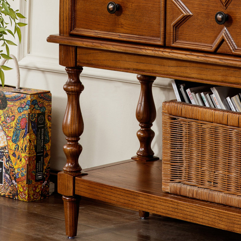 Console rétro à 4 tiroirs, Bois brun