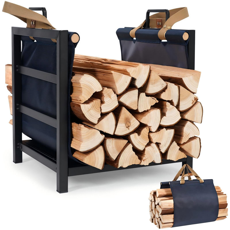 Porte-bûches de bois de chauffage intérieur et extérieur, 16 pouces, porte-bûches bleu marine en métal robuste, support à bois de chauffage Indooor