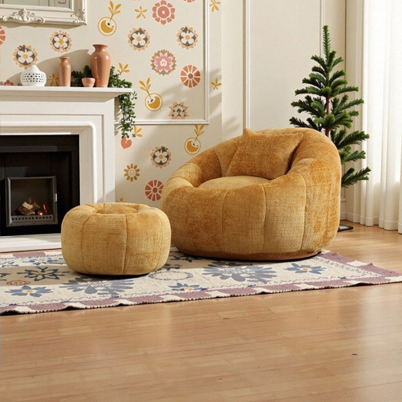 Fauteuil à billes Chenille avec repose-pieds 38,98 po, Jaune