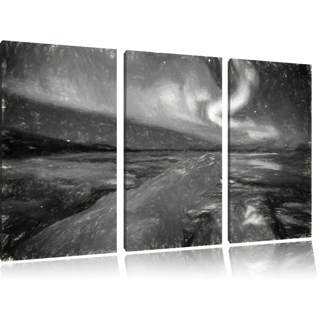 3-tlg. Leinwandbild-Set „Aurora über Gletscher Jökulsárlón Island“, Kunstdruck