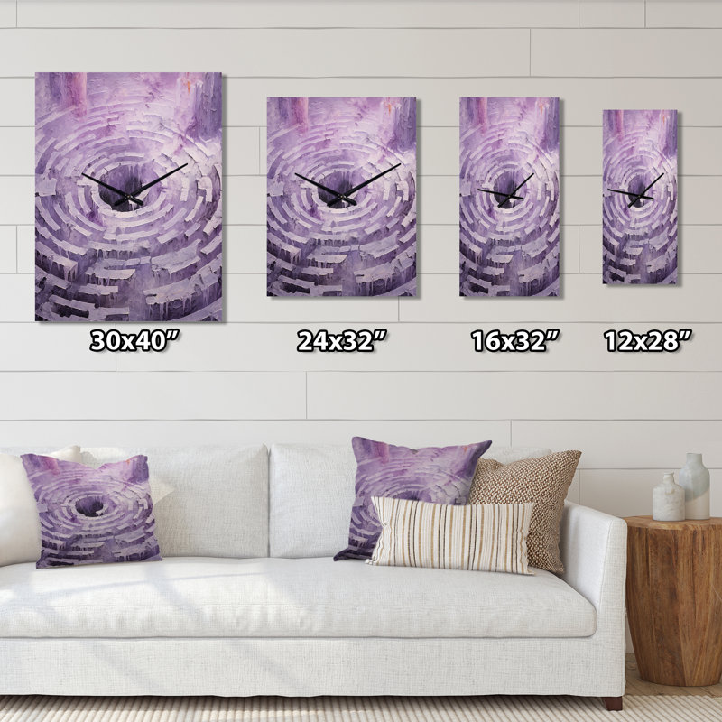 Lyrical Labyrinth Purple Dream - Horloges murales spirales abstraites, Médium