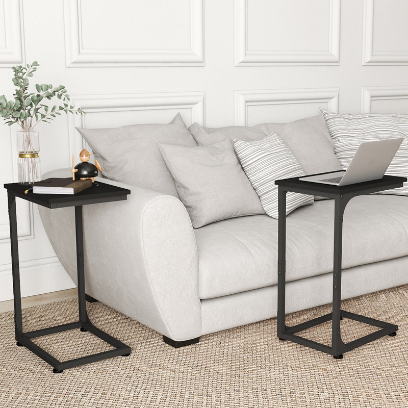 C-Shaped End Table, Black/Black, Set of 2