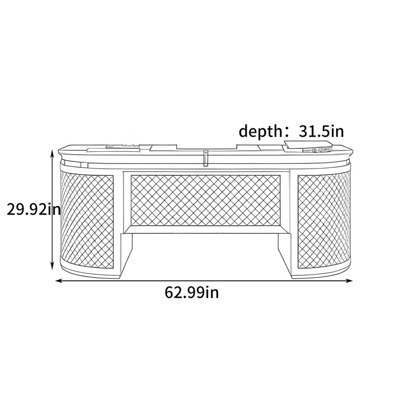 Bureau à domicile de style luxueux, H 29,92 po x l 62,99 po x P 31,5 po