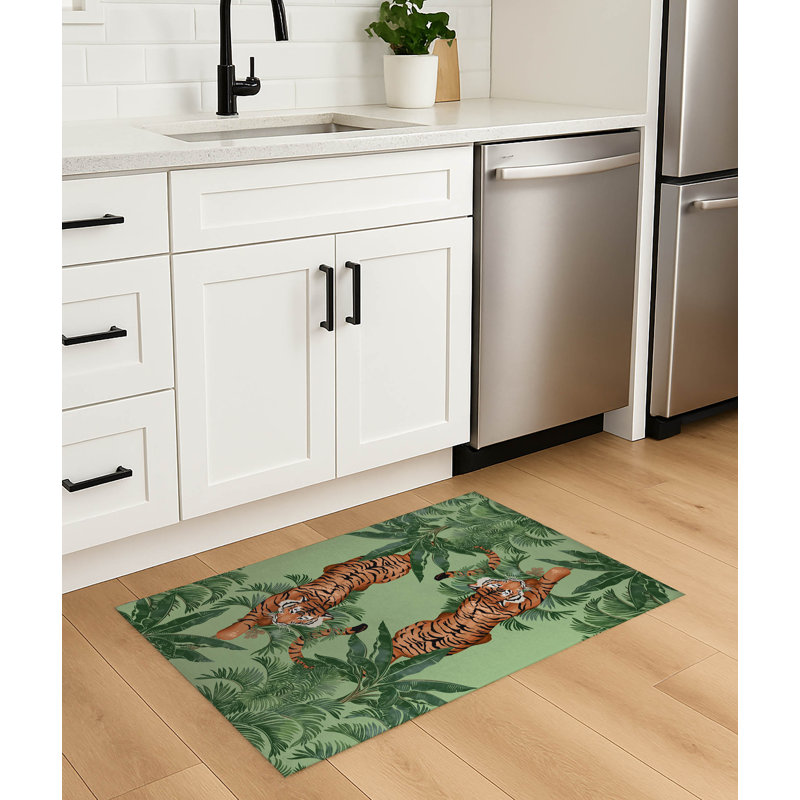Tapis de cuisine léger antidérapant Rumble In the Jungle, Rectangulaire 2 pi x 3 pi, Vert