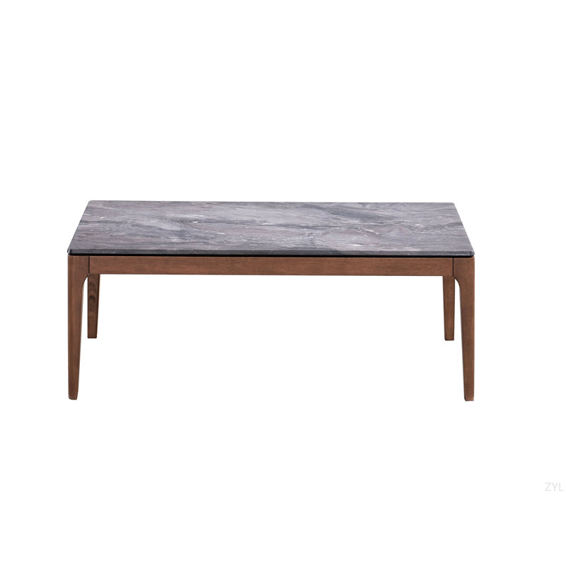 Table basse avec plateau en pierre d'ingénierie et finition noyer
