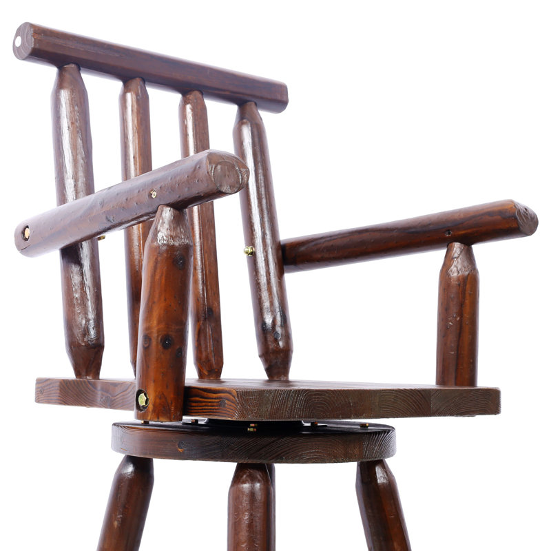 Rustic Bar Stool - Fir Wood Construction, Chair With Footrest,Wide Armrest, Rustic Kitchen Stool, Tall Bistro Chair For Dining Room, Restaurant, Pub, 4-Foot