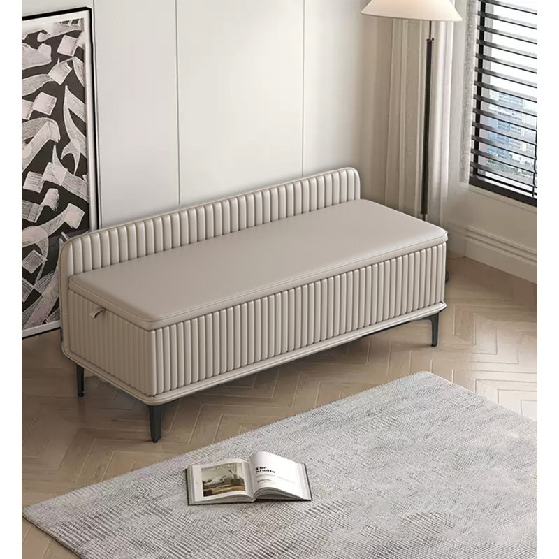 Repose-pieds rembourré en cuir Wave, Beige