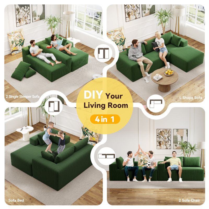 Boneless 105.5 ''Modular Sectional Sofa Couches L-Shape Couch 3 Seat Modular Sofa Memory Foam Sectional Couches For Living Room