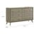 Reny Wide Dresser, 6 Drawers, Rounded Edges, Gold Knobs, Rustic Gray