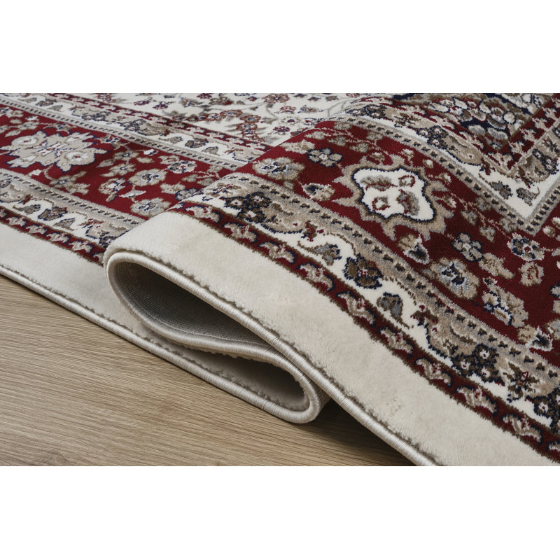 Master Collection Floral Transitional Area Rug, White and Red, Rectangle 8' x 11'