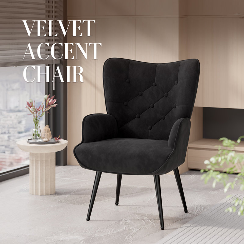 Pureza Upholstered Wingback Chair, Black Velvet