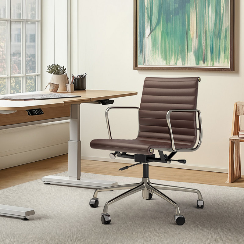 Genuine Leather Conference Chair, Brown