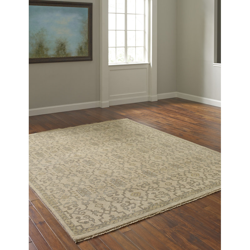 Tapis ivoire en laine noué à la main Maynes, Rectangle 8 pi x 10 pi