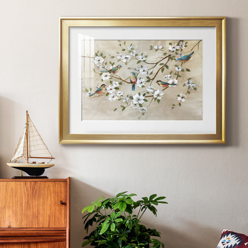 Oiseaux d'une plume - peinture encadrée, Cadre doré, H 22,5 po x l 30,5 po x P 1,5 po