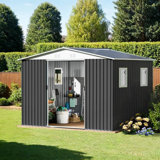 10ft x 8ft Outdoor Metal Storage Shed With Window And Lockable Door