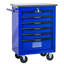 Chariot à outils 6 tiroirs pour le garage, chariot roulant en métal avec roues, noir et bleu, verrouillage par clé, chariot multifonctionnel à roulement, tiroirs verrouillables avec rangement bleu, surface en acier lisse
